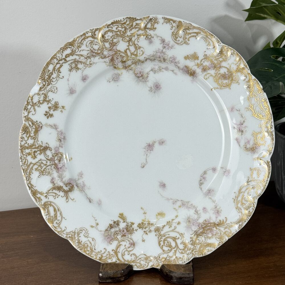 Antique Haviland Limoges France Collector Plate H&C Gilt Floral Scalloped Rim